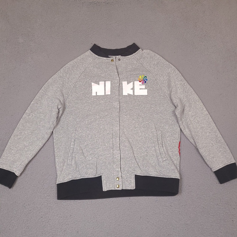 Nike Sweatshirt Jacket‎ Womens Large Gray Pinwheel Colorful Snap Button